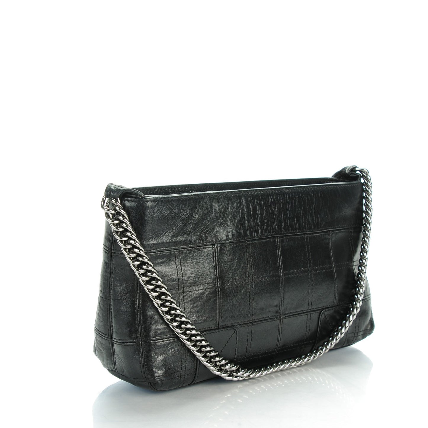 Lambskin Square Stitched Lax Shoulder Bag Black