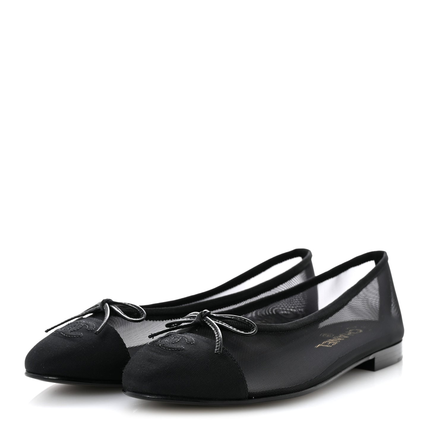Mesh Grosgrain CC Cap Toe Ballerina Flats 38.5 Black