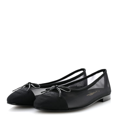 Chanel Mesh Grosgrain CC Cap Toe Ballerina Flats 38.5 Black 4 of 10