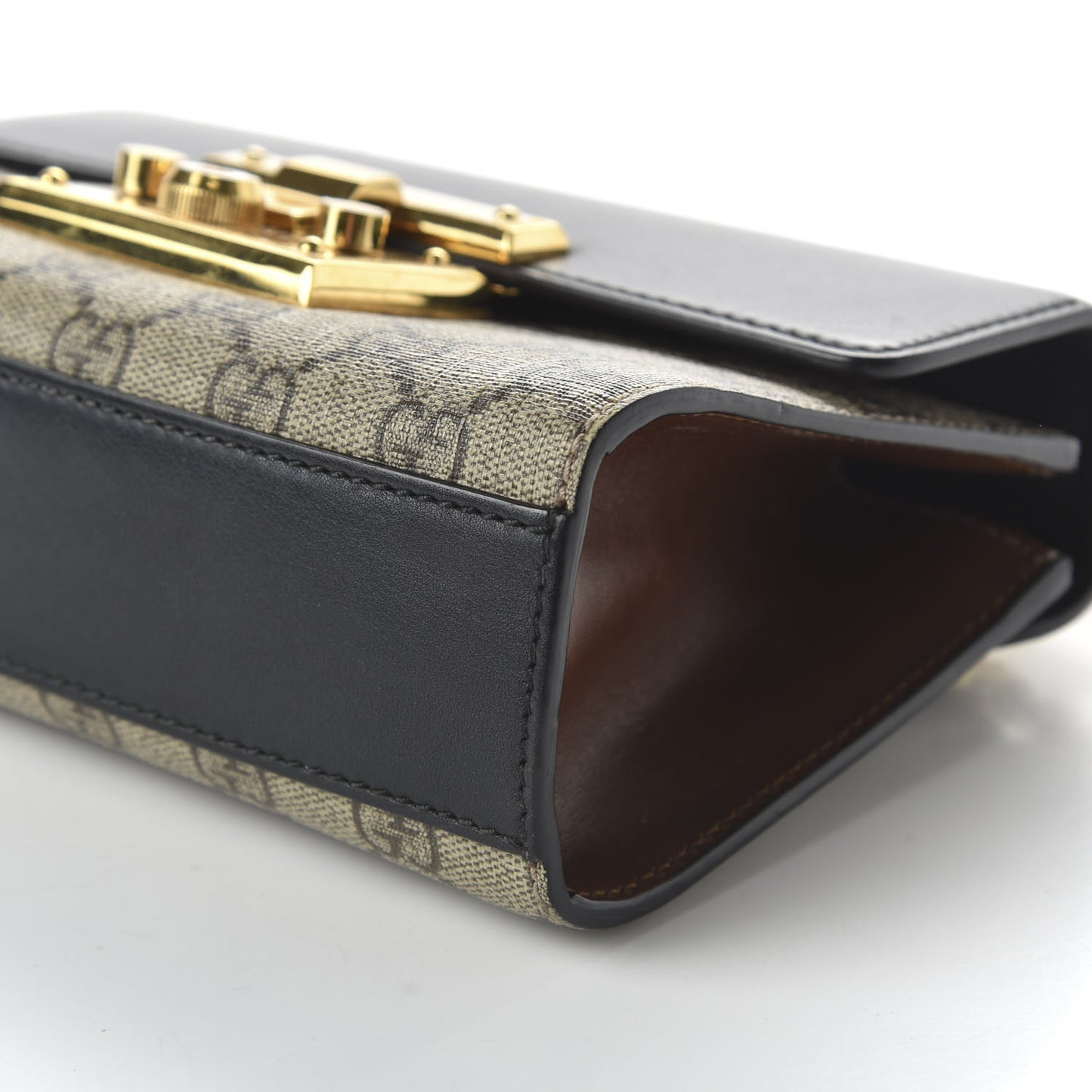 GG Supreme Monogram Calfskin Small Padlock Shoulder Bag Beige Black Cuir
