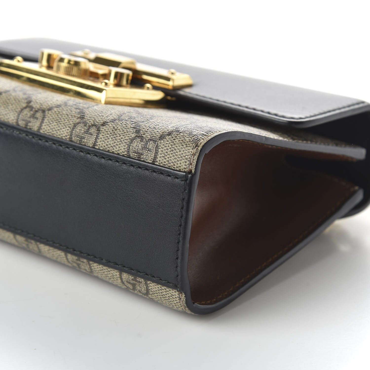 Gucci GG Supreme Monogram Calfskin Small Padlock Shoulder Bag Beige Black Cuir 7 of 11