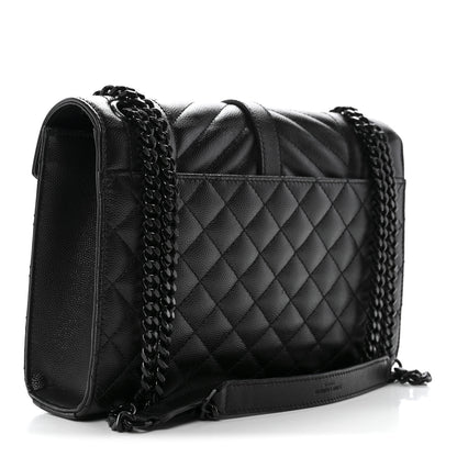Saint Laurent Grain De Poudre Textured Mixed Matelasse Triquilt Medium Monogram Monochrome Satchel Black 3 of 11