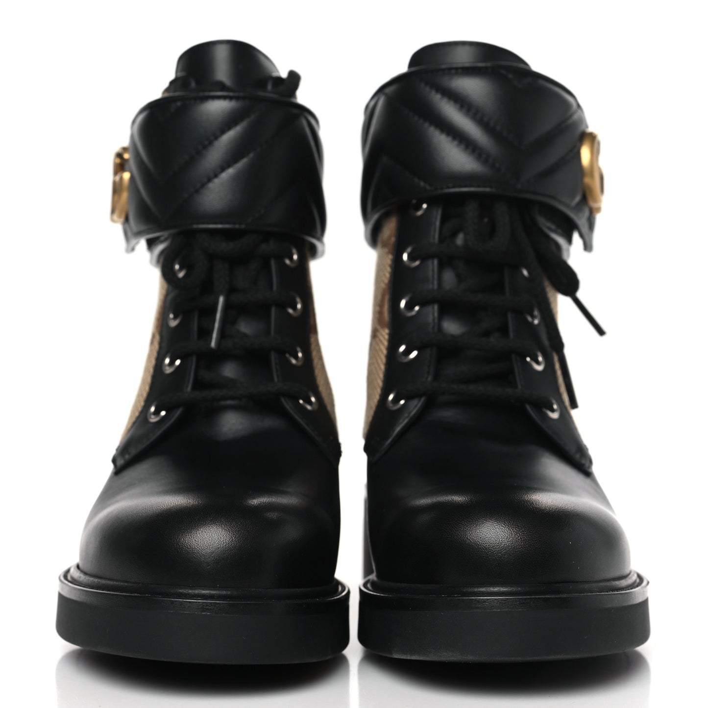 Flores Calfskin Monogram Maxi GG Nappa Matelasse Double G 40mm Ankle Boots 39.5 Black Camel Ebony