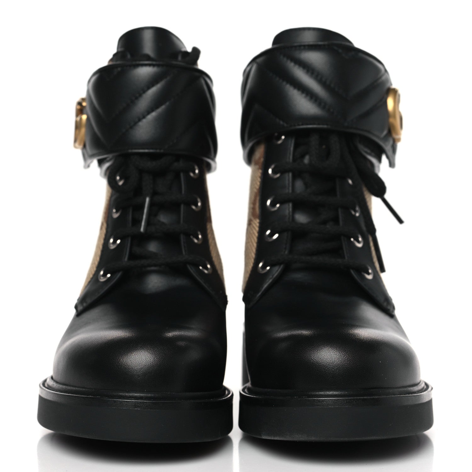 Gucci Flores Calfskin Monogram Maxi GG Nappa Matelasse Double G 40mm Ankle Boots 39.5 Black Camel Ebony 2 of 8