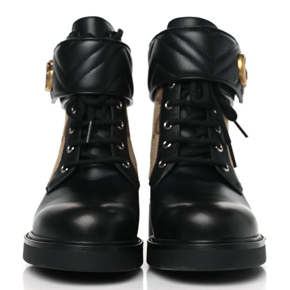 Gucci Flores Calfskin Monogram Maxi GG Nappa Matelasse Double G 40mm Ankle Boots 39.5 Black Camel Ebony 2 of 8