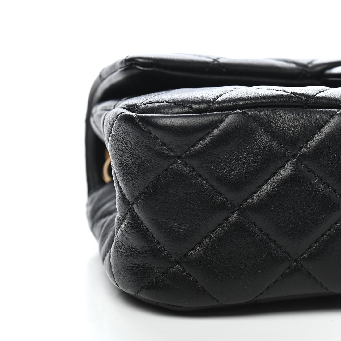Lambskin Quilted Mini Rectangular Pearl Crush Flap Black