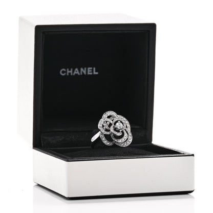 Chanel 18K White Gold Diamond Medium Fil de Camelia Ring 50 5.25 6 of 6