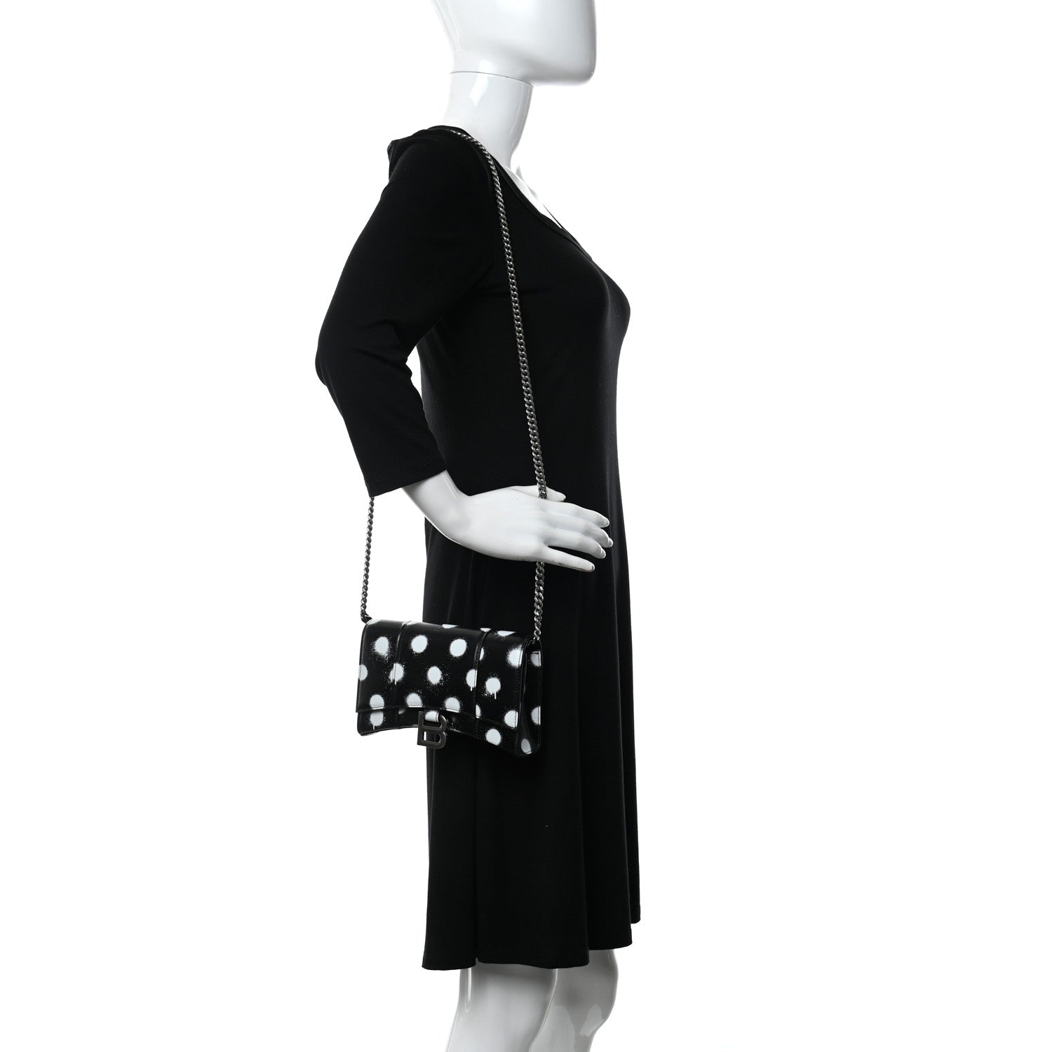 Balenciaga Shiny Box Calfskin Polka Dot Hourglass Chain Bag Black White 2 of 9