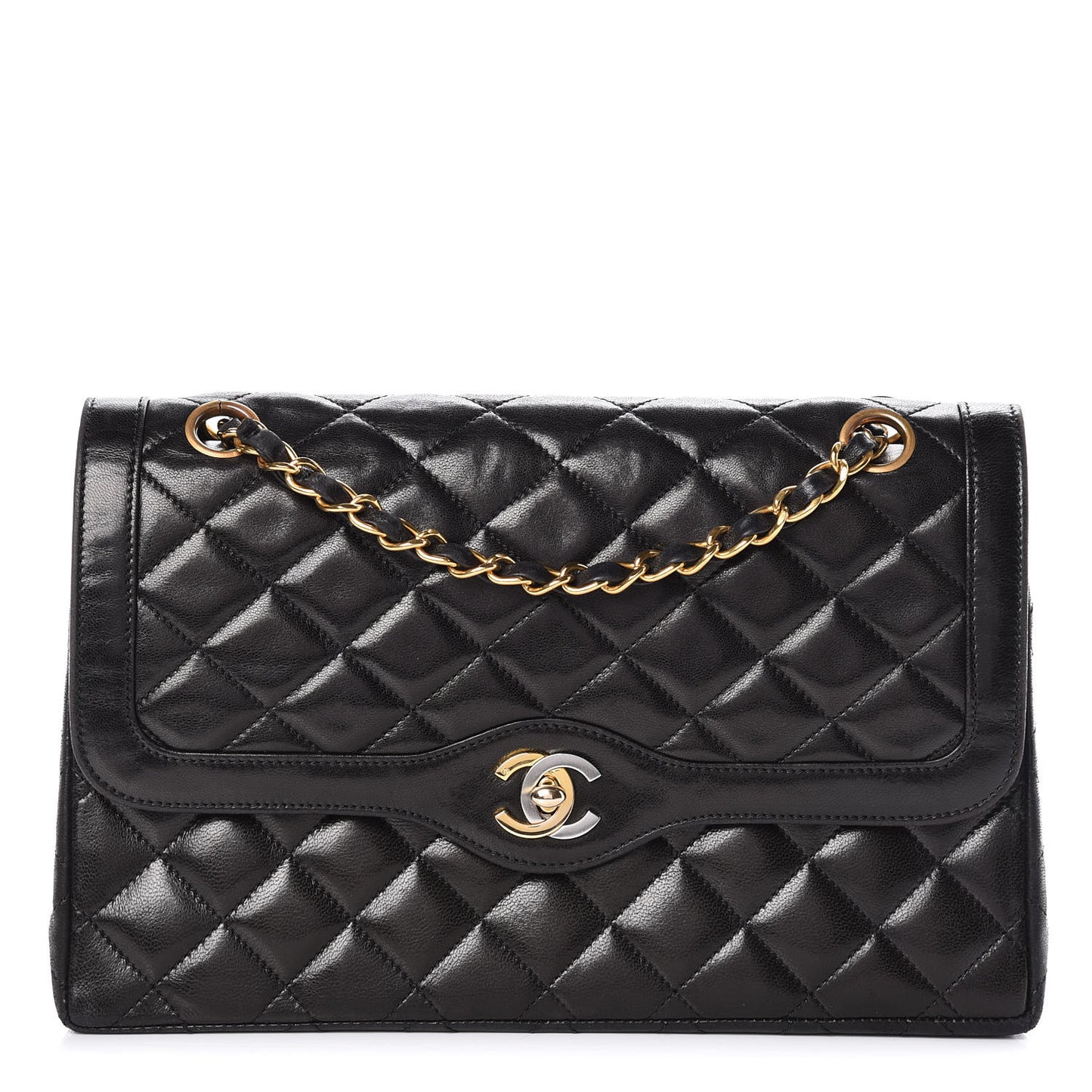 Lambskin Quilted Medium Double Flap Black