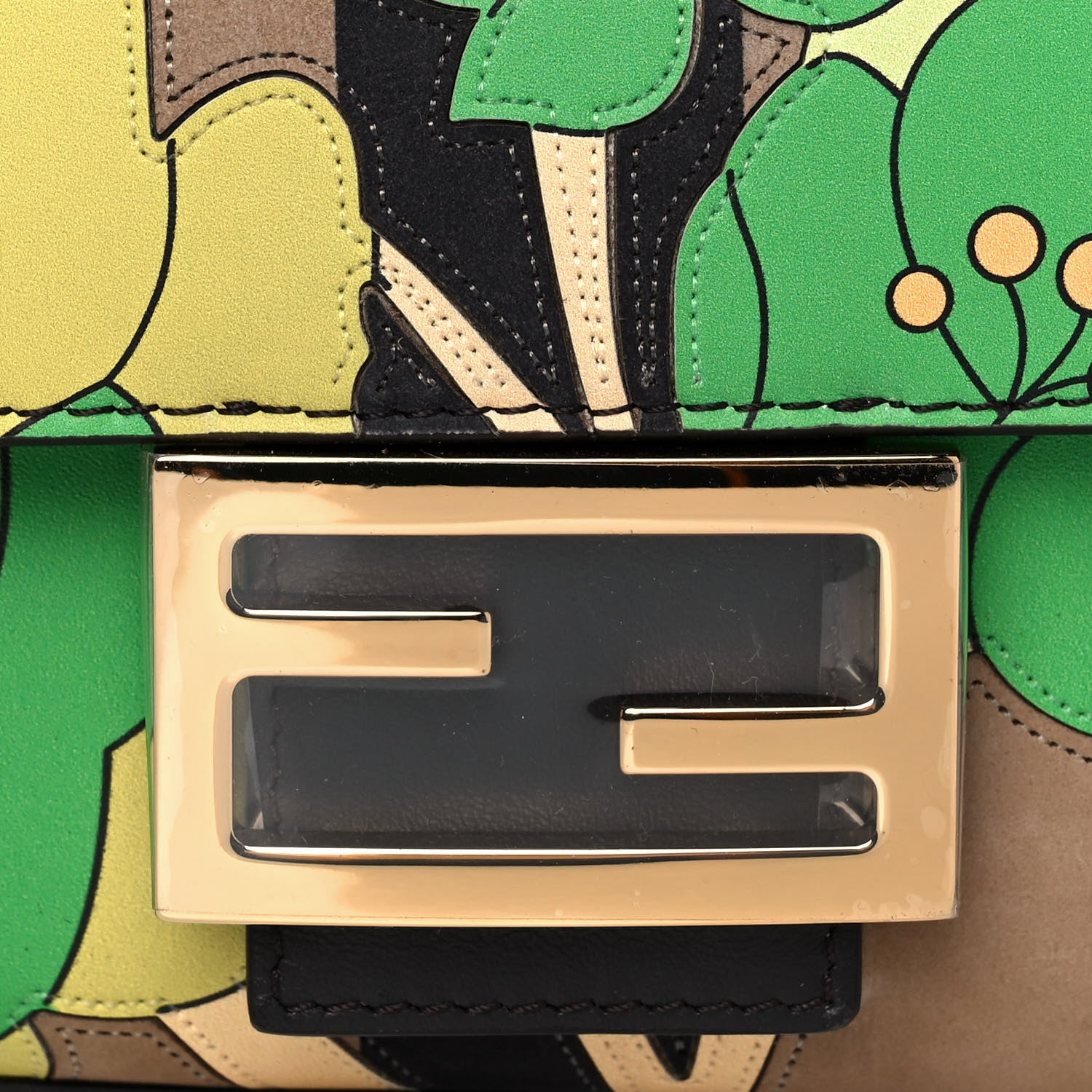 Fendi Nubuck Pequin Floral Print Baguette Tobacco Moro Ebano 7 of 12