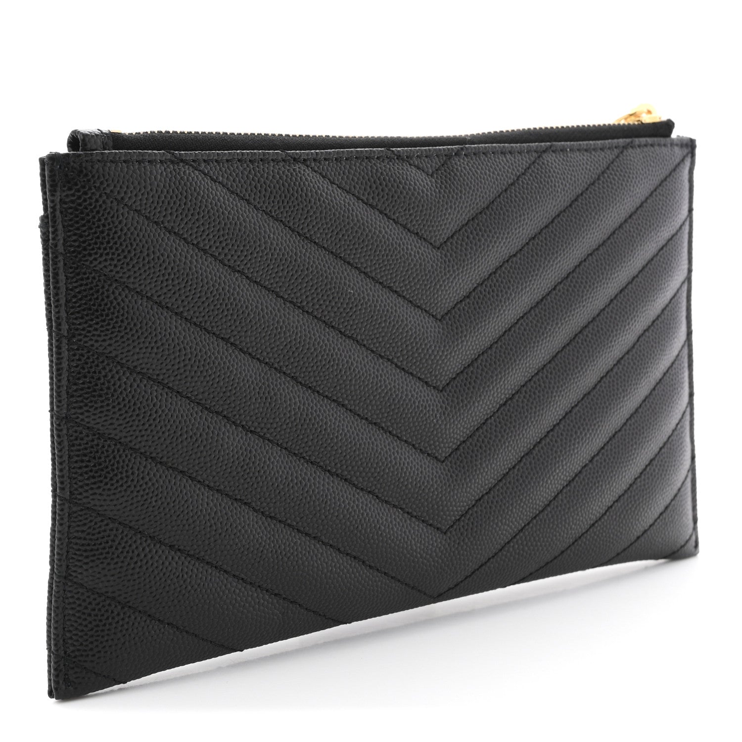 Saint Laurent Grain De Poudre Chevron Monogram Bill Pouch Black Black 3 of 8