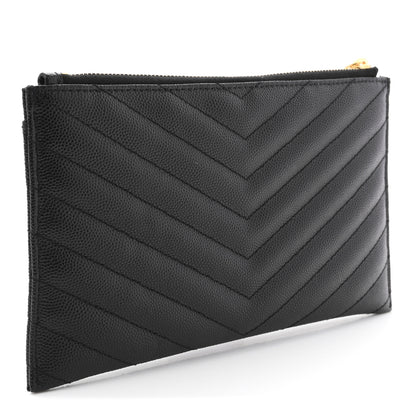 Saint Laurent Grain De Poudre Chevron Monogram Bill Pouch Black Black 3 of 8