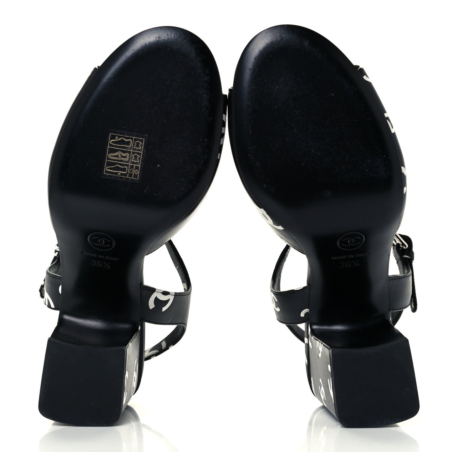 Printed Lambskin CC Sandals 36.5 Black White