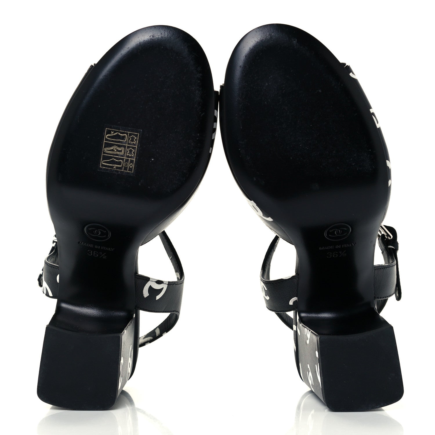 Chanel Printed Lambskin CC Sandals 36.5 Black White 7 of 11