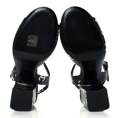 Chanel Printed Lambskin CC Sandals 36.5 Black White 7 of 11