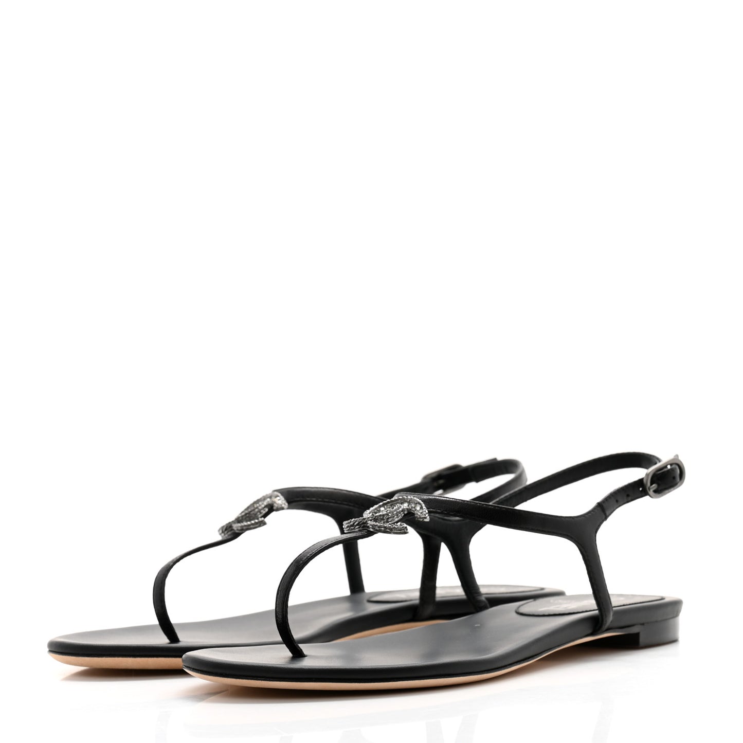 Lambskin Crystal CC Thong Sandals 38 Black