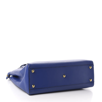 Fendi Vitello Morgan Fabric Jacquard Pequin Medium Peekaboo Iconic Satchel Blue Neon Tobacco 4 of 17