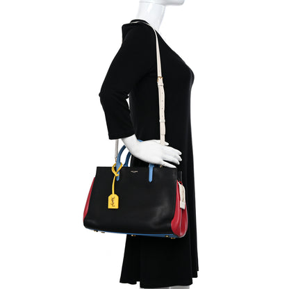 Saint Laurent Calfskin Small Cabas Rive Gauche Bag Black Red Yellow White 2 of 16