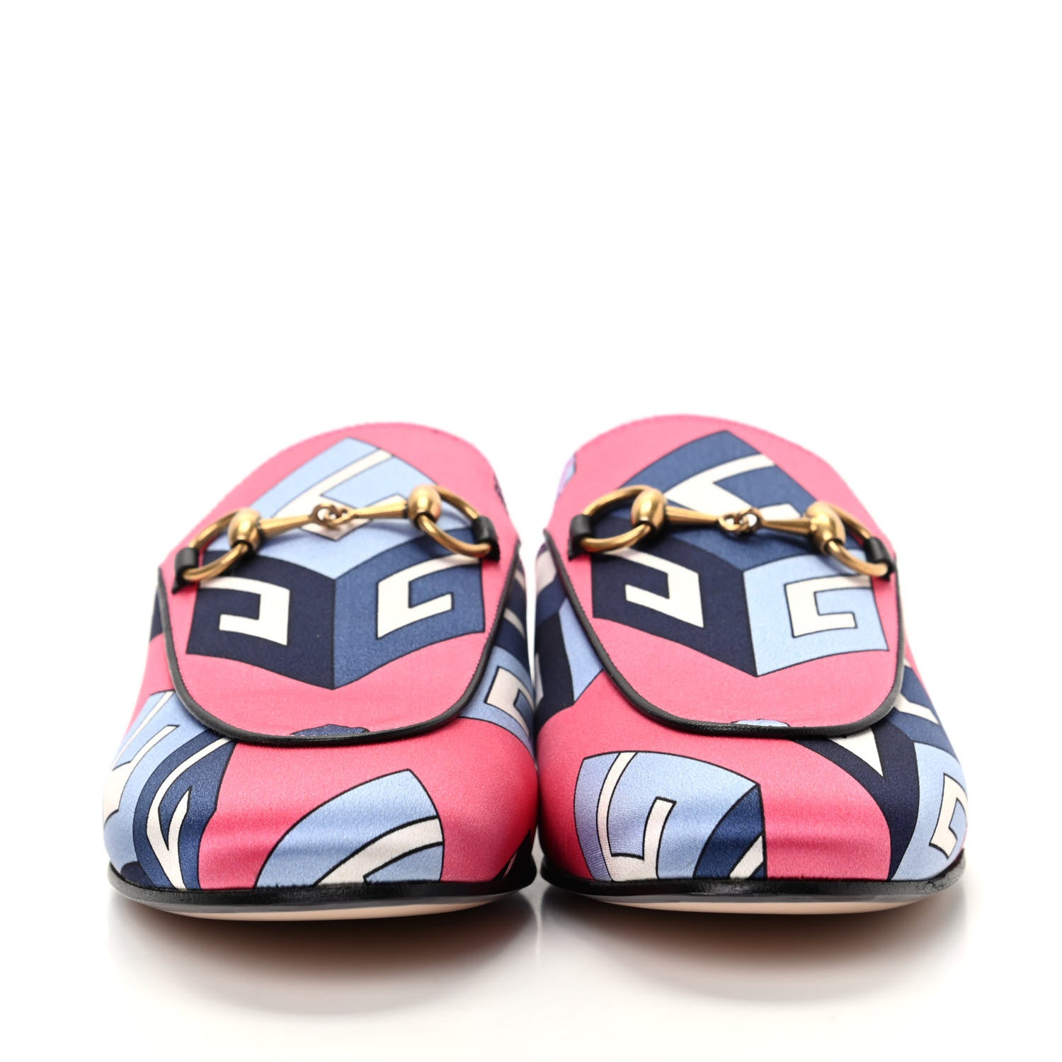 Gucci Satin GG Wallpaper Womens Princetown Slippers 35 Pink Flamboyant Blue Black 2 of 11