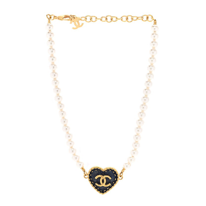 Chanel Metal Denim CC Heart Choker Gold Blue Pearly White 3 of 5