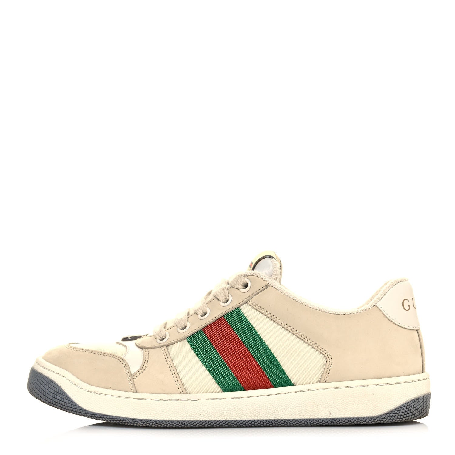 Gucci Nylon Nubuck Web Womens Screener Sneakers 37.5 Mystic White Dusty Milk 1 of 10