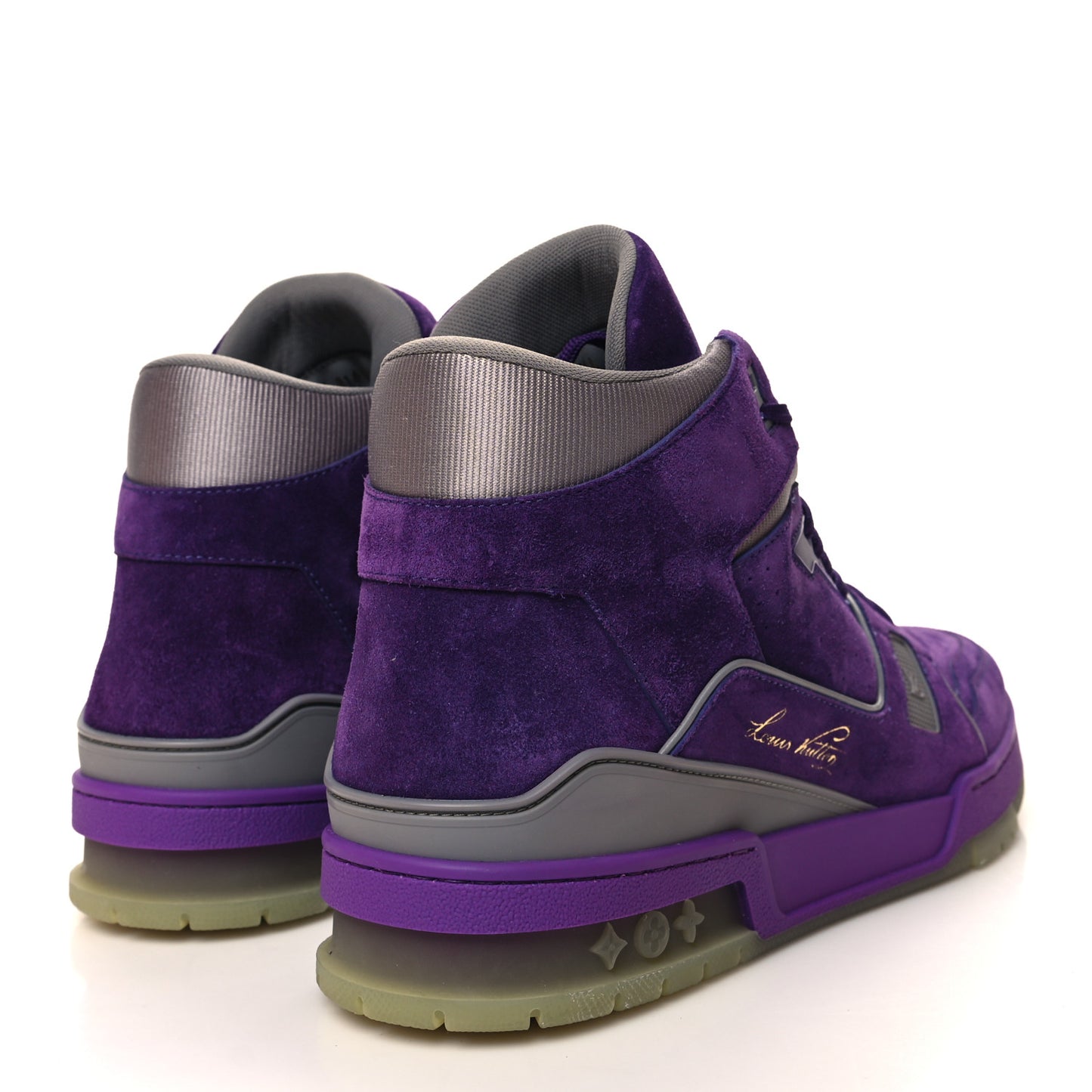 Calfskin Suede Mens LV High Top Trainer Sneakers 10 Purple