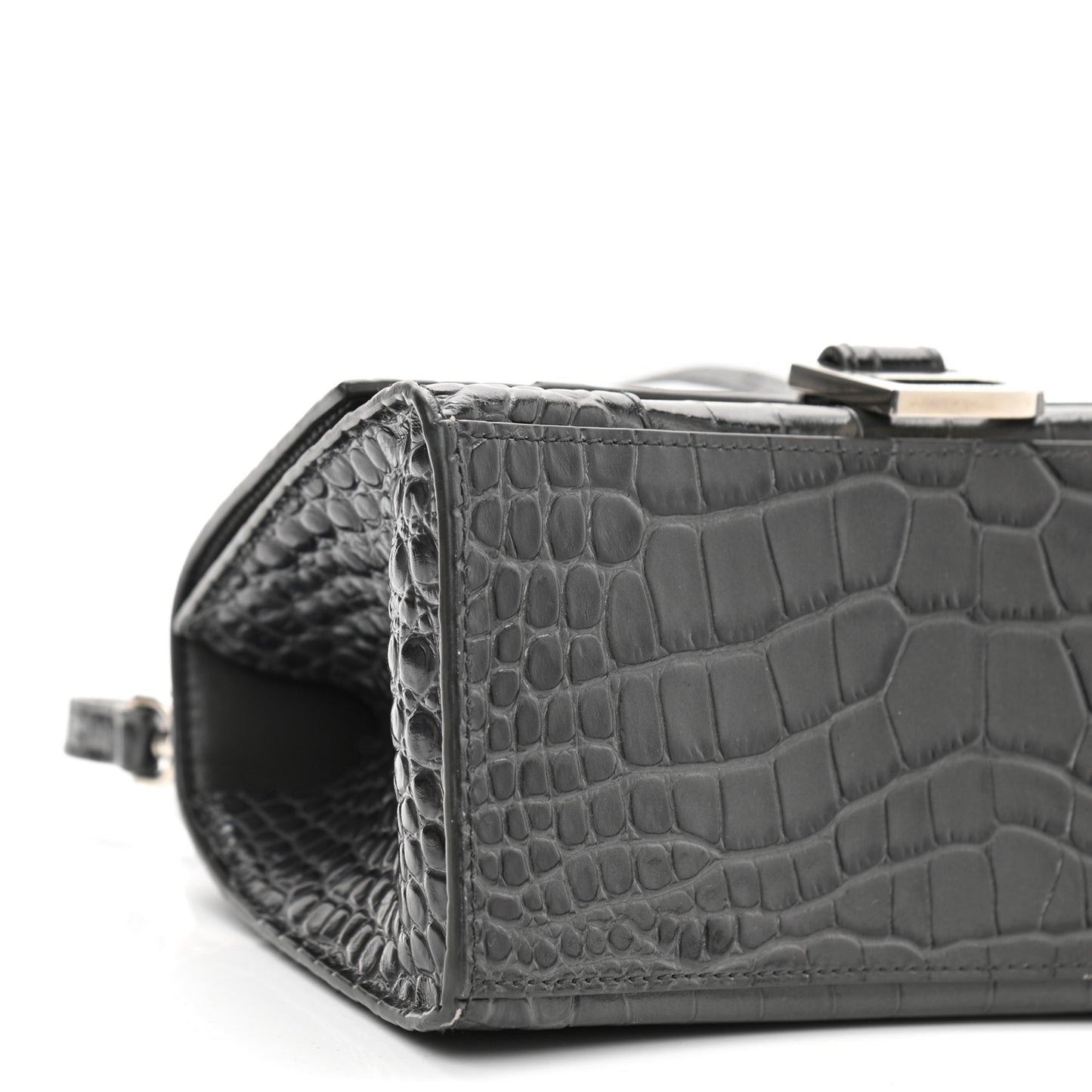 Shiny Calfskin Crocodile Embossed Small Hourglass Top Handle Bag Dark Grey