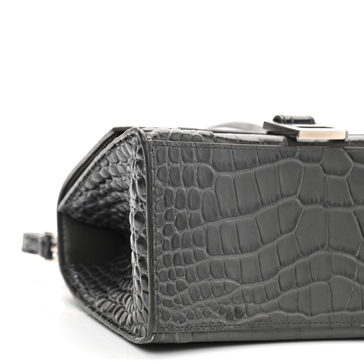 Balenciaga Shiny Calfskin Crocodile Embossed Small Hourglass Top Handle Bag Dark Grey 8 of 10