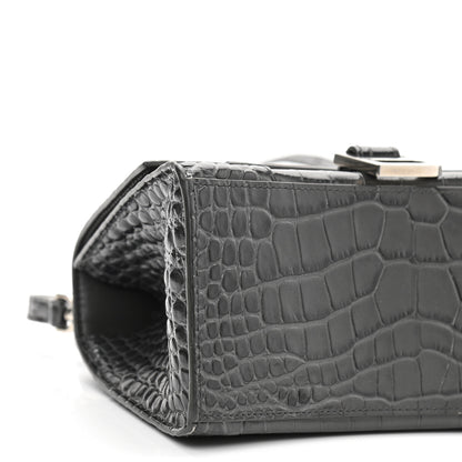 Balenciaga Shiny Calfskin Crocodile Embossed Small Hourglass Top Handle Bag Dark Grey 8 of 10