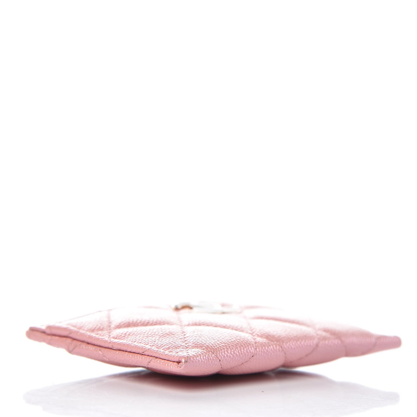 Iridescent Caviar Quilted Card Holder Pink