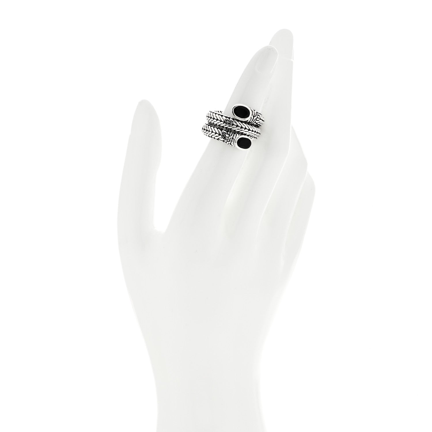 John Hardy Sterling Silver Black Onyx Batu Coil Ring 54 7 2 of 5