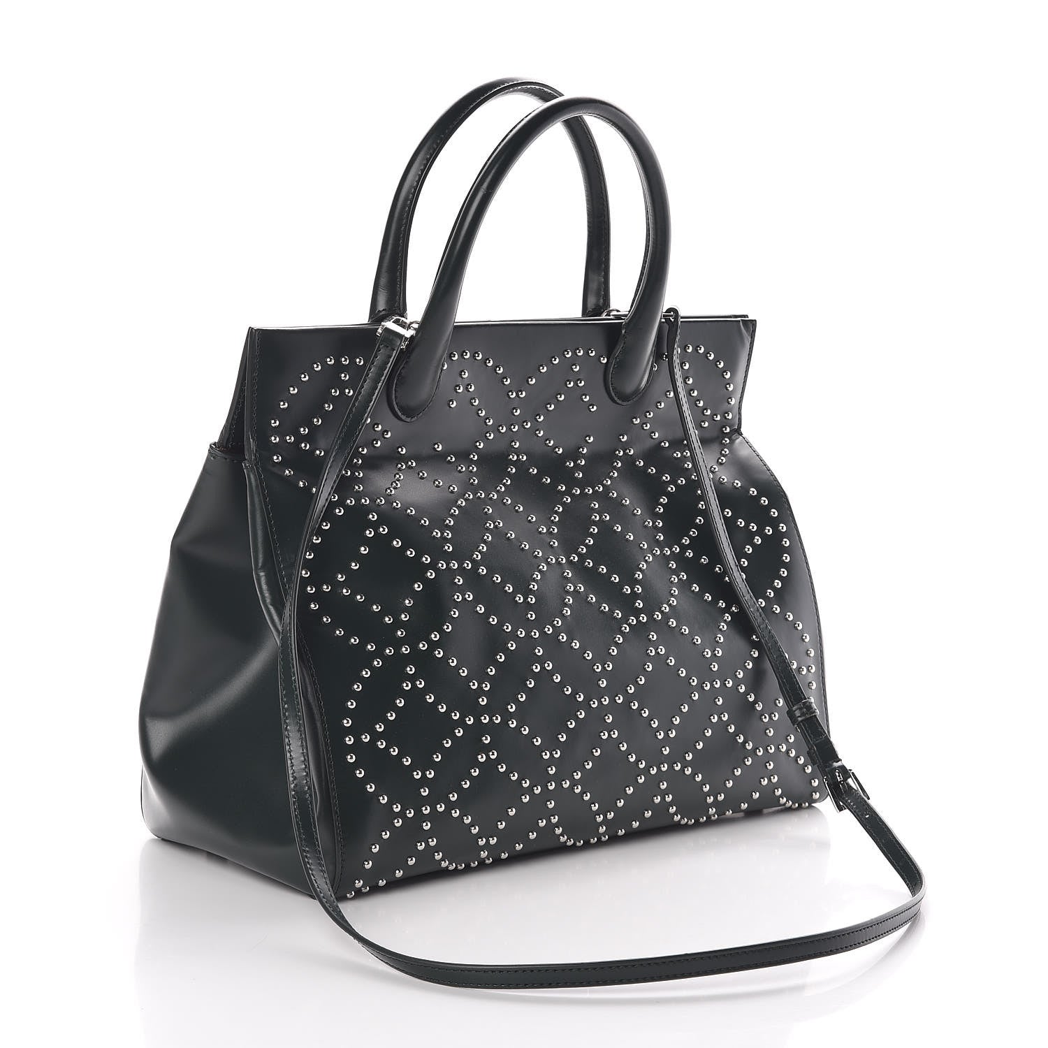 Alaia Calfskin Arabesque Studded Clous Tote Dark Green 3 of 10