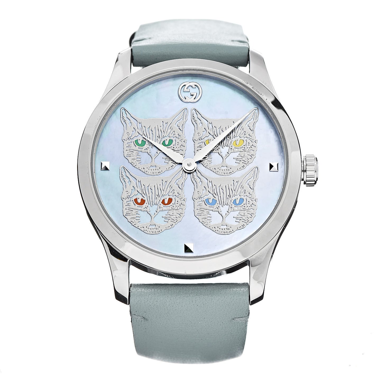Stainless Steel Calfskin Blue Mother of Pearl 38mm G-Timeless Cat Quartz Watch
