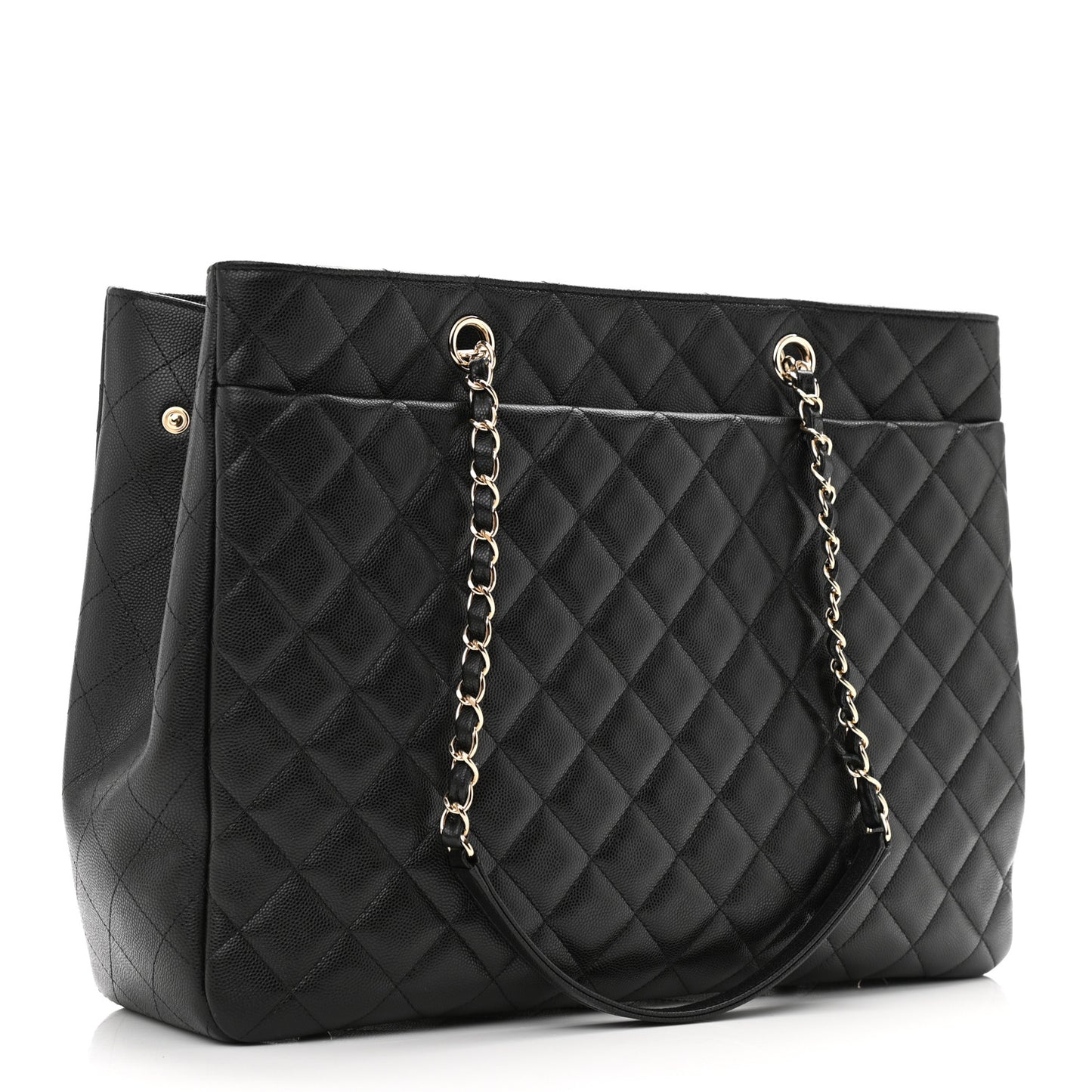Caviar Quilted Large Shopping Tote Black