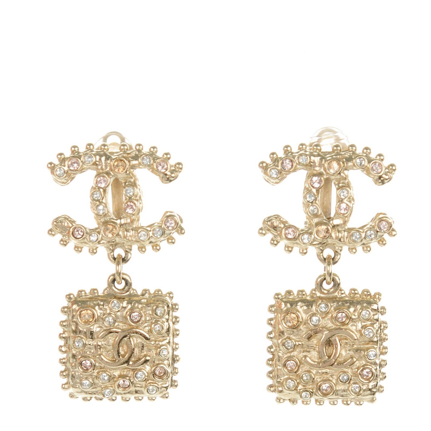 Crystal CC Drop Earrings Gold