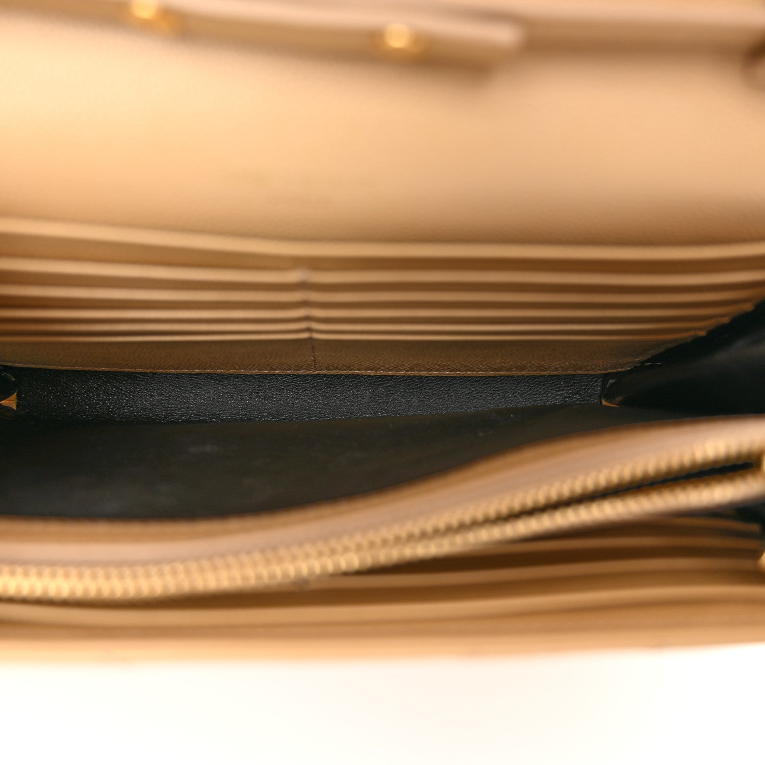 Saint Laurent Grain De Poudre Matelasse Chevron Monogram Chain Wallet Dark Beige 6 of 19