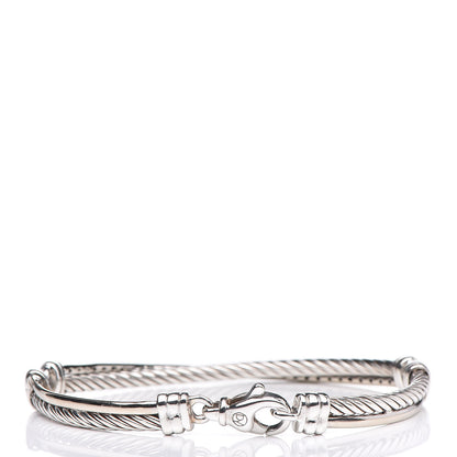 David Yurman Sterling Silver 14K White Gold Diamond 3mm Crossover Bracelet 3 of 5