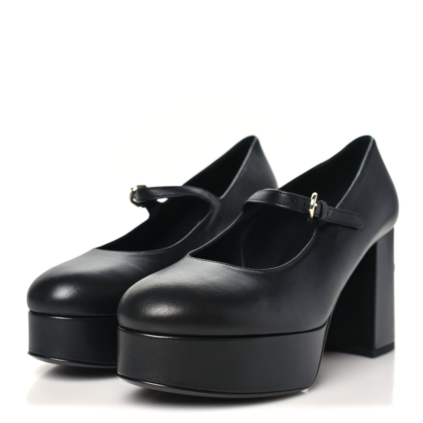 Lambskin Mary Jane Platform Pumps 38.5 Black