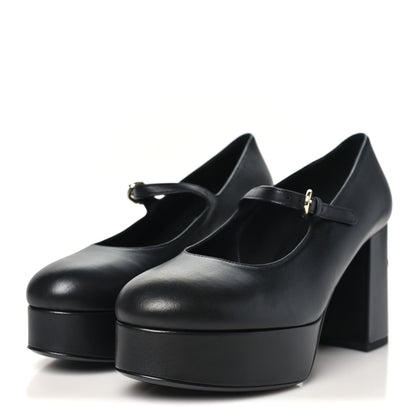Chanel Lambskin Mary Jane Platform Pumps 38.5 Black 4 of 10