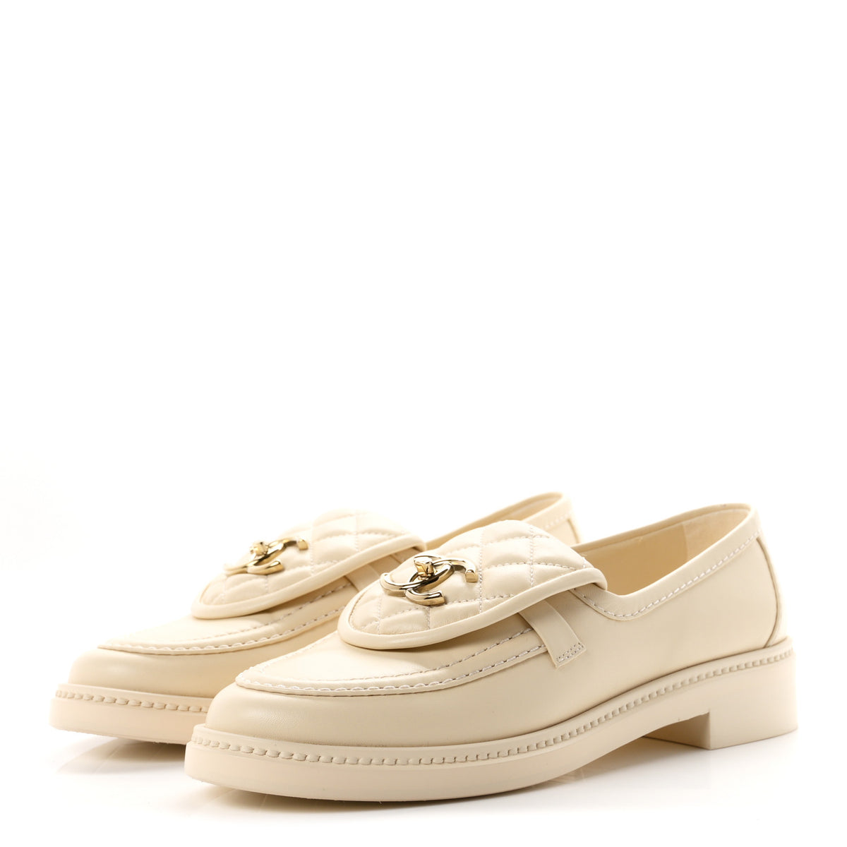Chanel Lambskin Quilted CC Turnlock Loafers 37 Beige 4 of 9