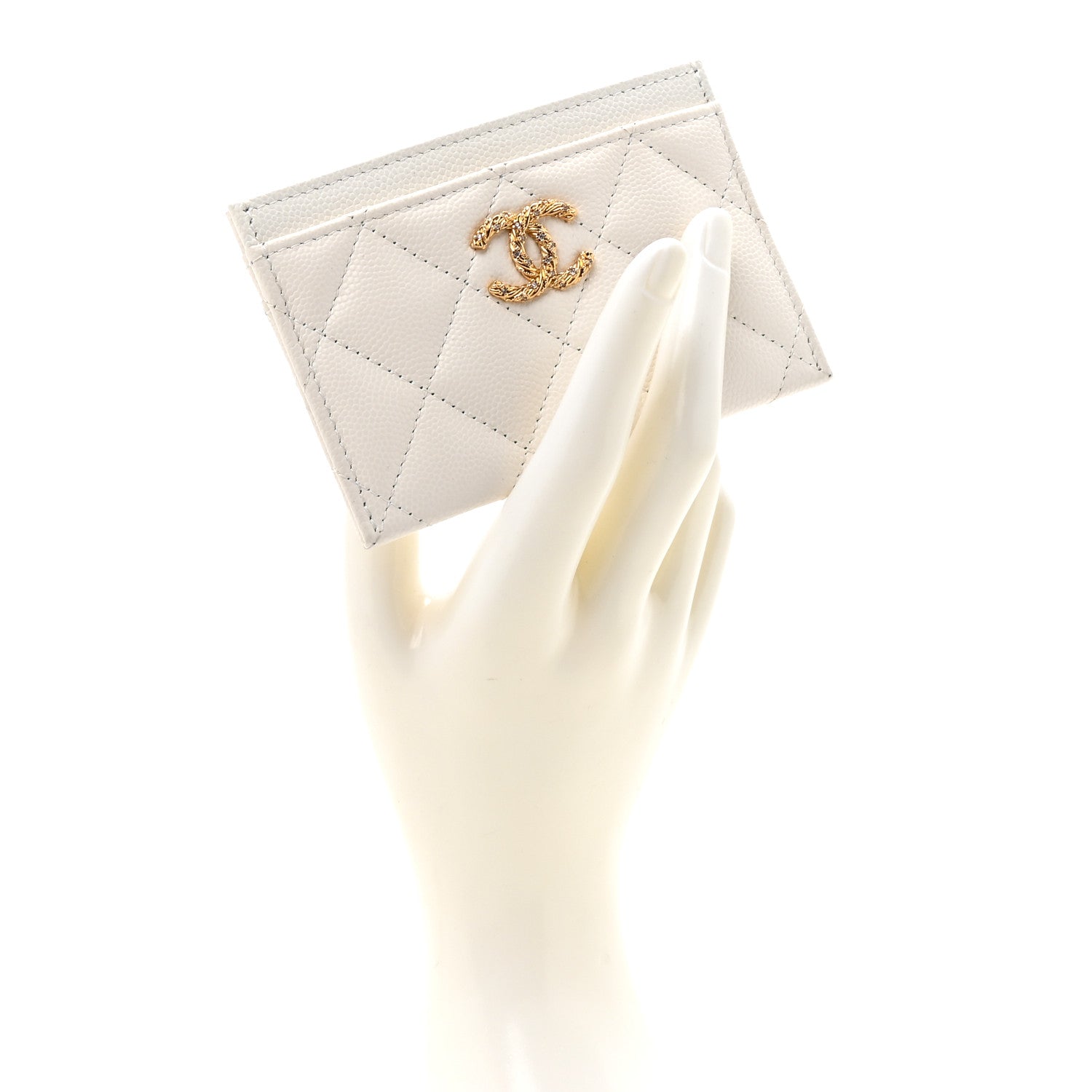 Chanel Caviar Quilted Crystal Card Holder White 2 of 9