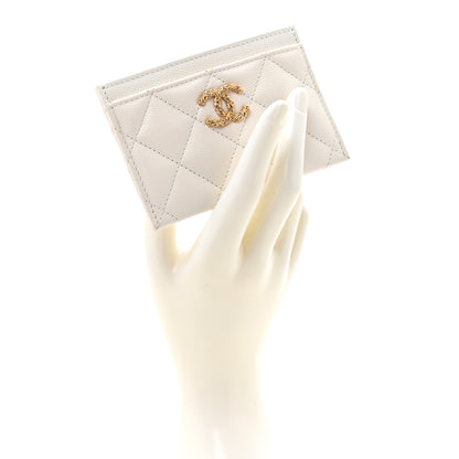 Chanel Caviar Quilted Crystal Card Holder White 2 of 9