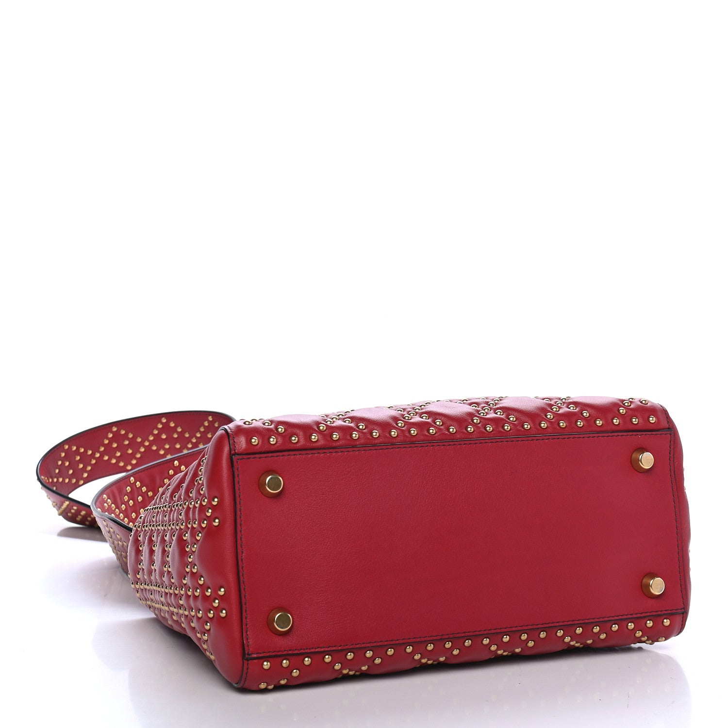 Christian Dior Lambskin Cannage Studded Medium Supple Lady Dior Red 4 of 9