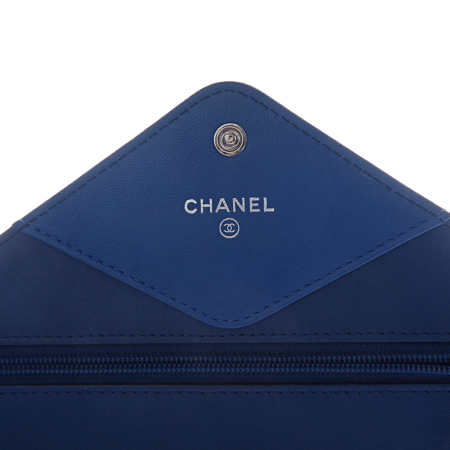 Lambskin Stitched Wallet On Chain WOC Blue