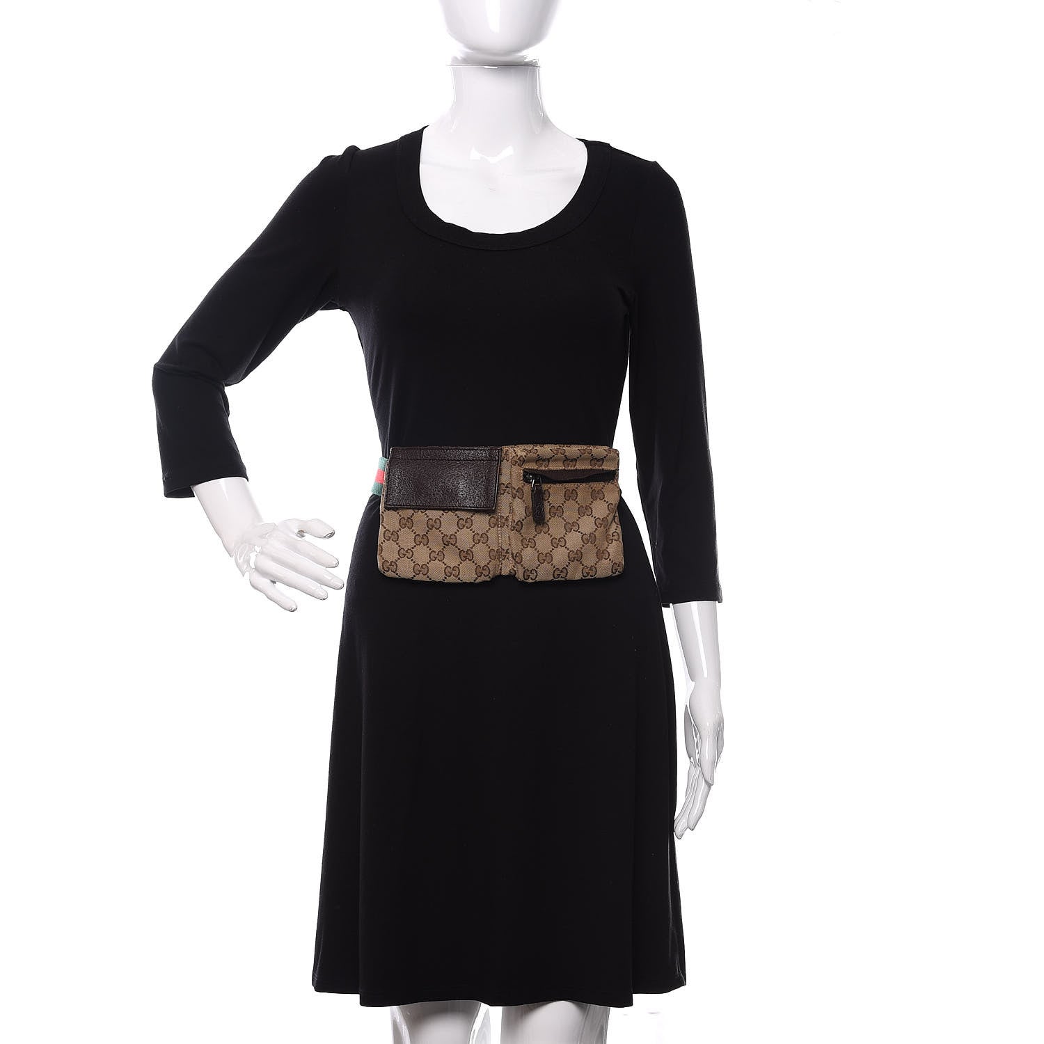 Gucci GG Monogram Web Double Pocket Belt Bag Dark Brown 2 of 13