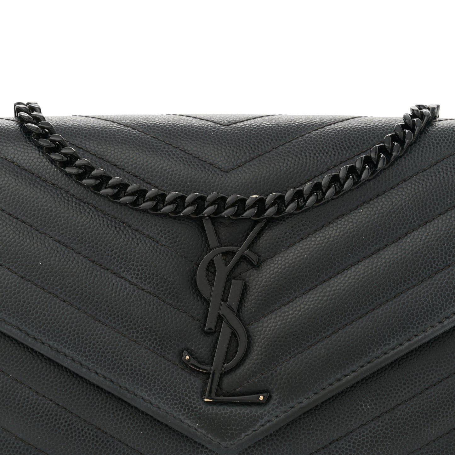 Grain De Poudre Matelasse Chevron Monogram Monochrome Chain Wallet Black