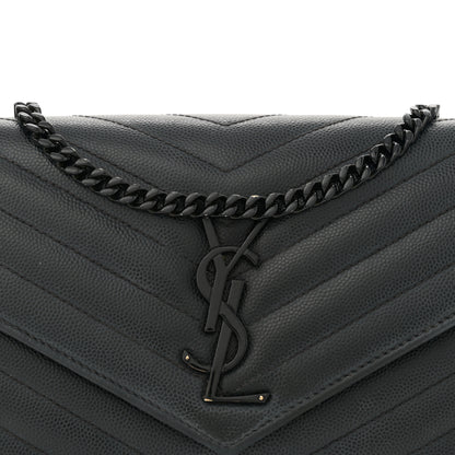 Saint Laurent Grain De Poudre Matelasse Chevron Monogram Monochrome Chain Wallet Black 9 of 15