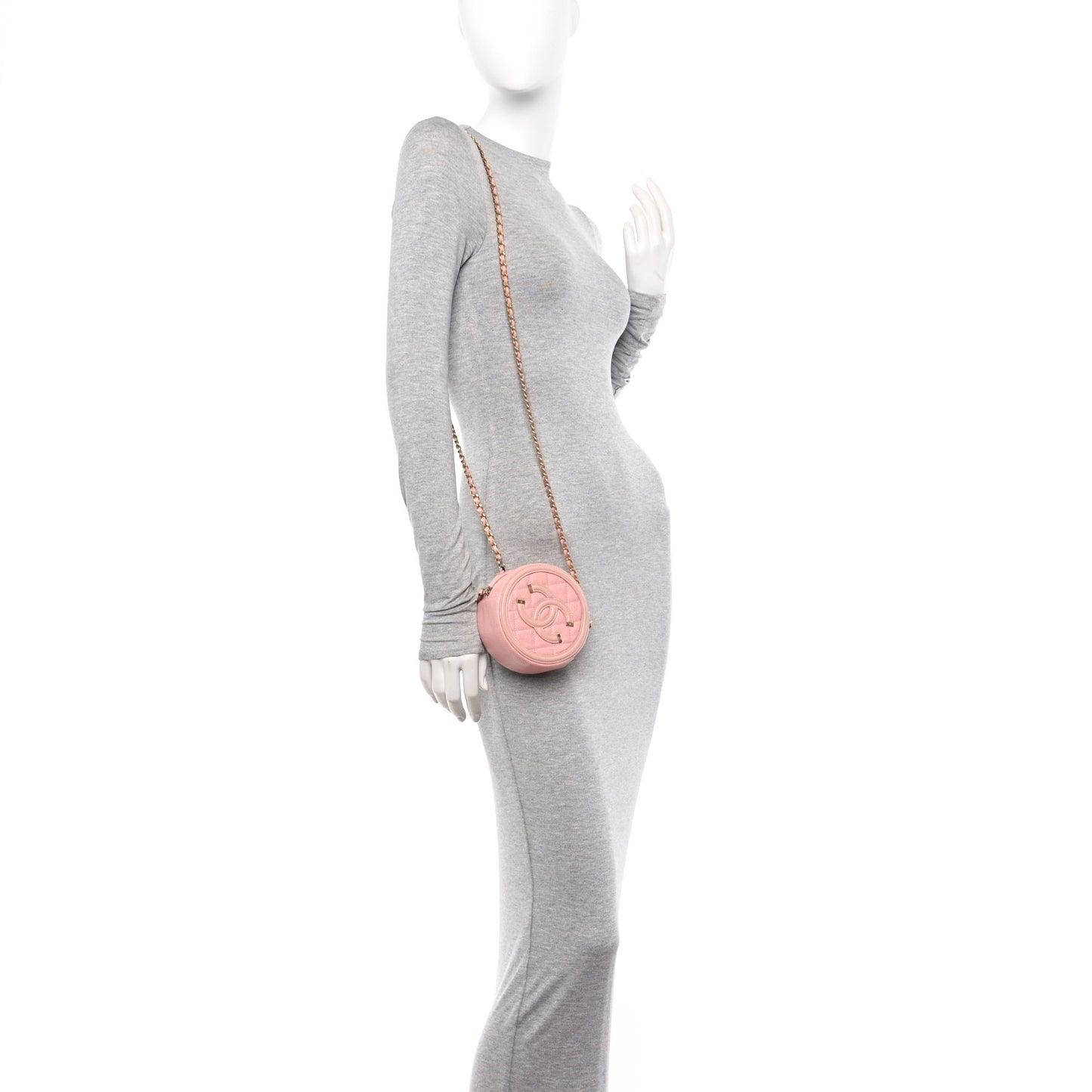Caviar Quilted Round Filigree Crossbody Pink