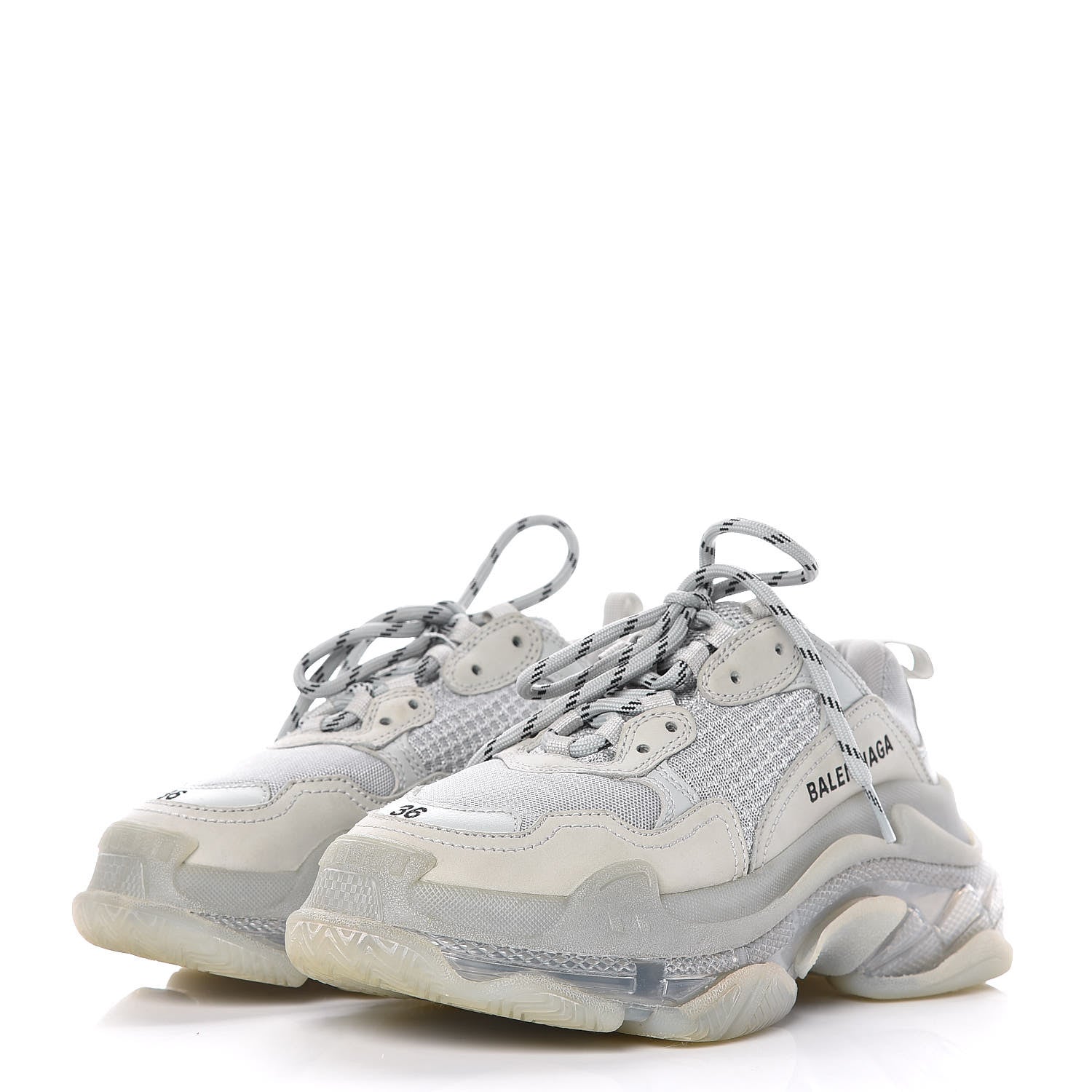 Balenciaga Fabric Mesh Clear Sole Womens Triple S Sneakers 36 Pearl Grey 3 of 8