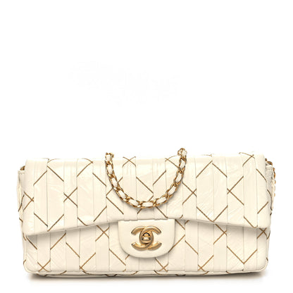 Chanel Glazed Calfskin Pleated Chain Stitch East West Flap White 1 of 10
